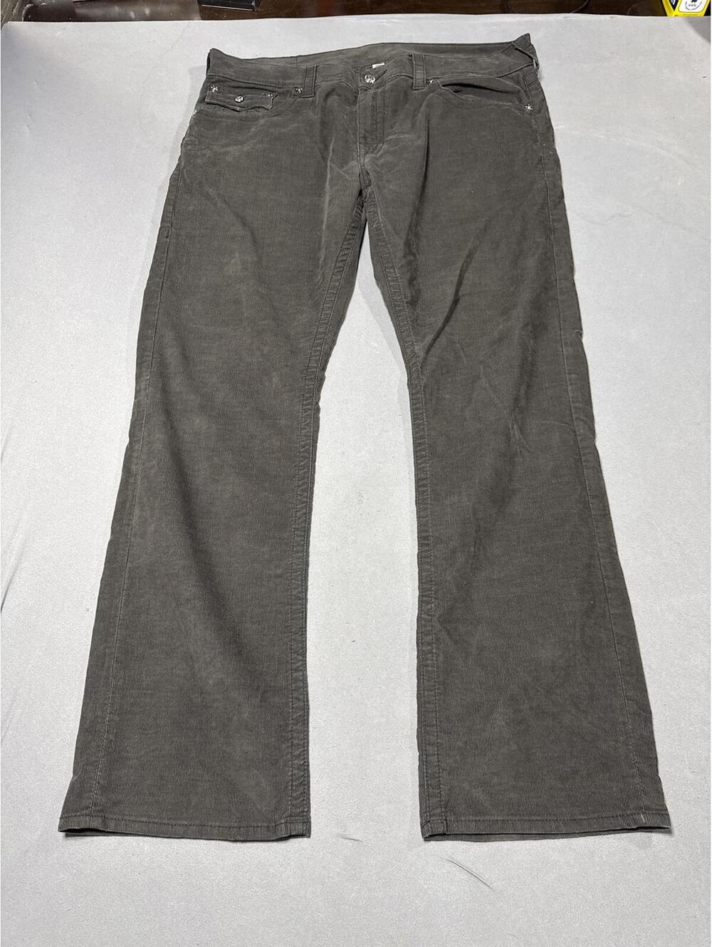 True Religion Pants Mens 38 Ricky Corduroy Straight Grey Y2K